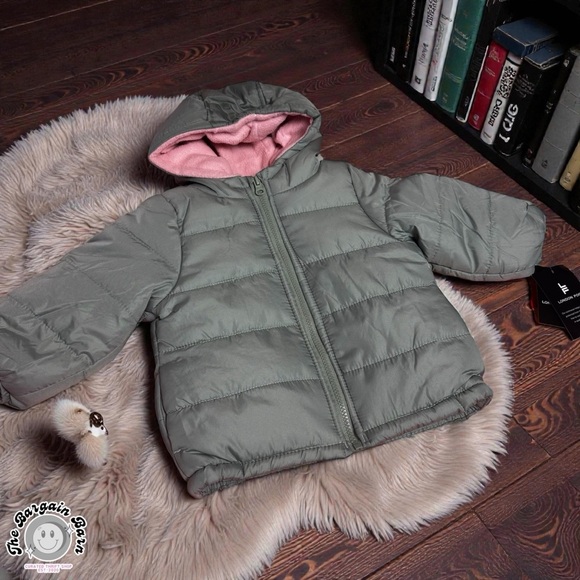 London Fog Toddler Hooded Puffer Jacket Dark Green Pink Lined NWT (24M) - Picture 2 of 6
